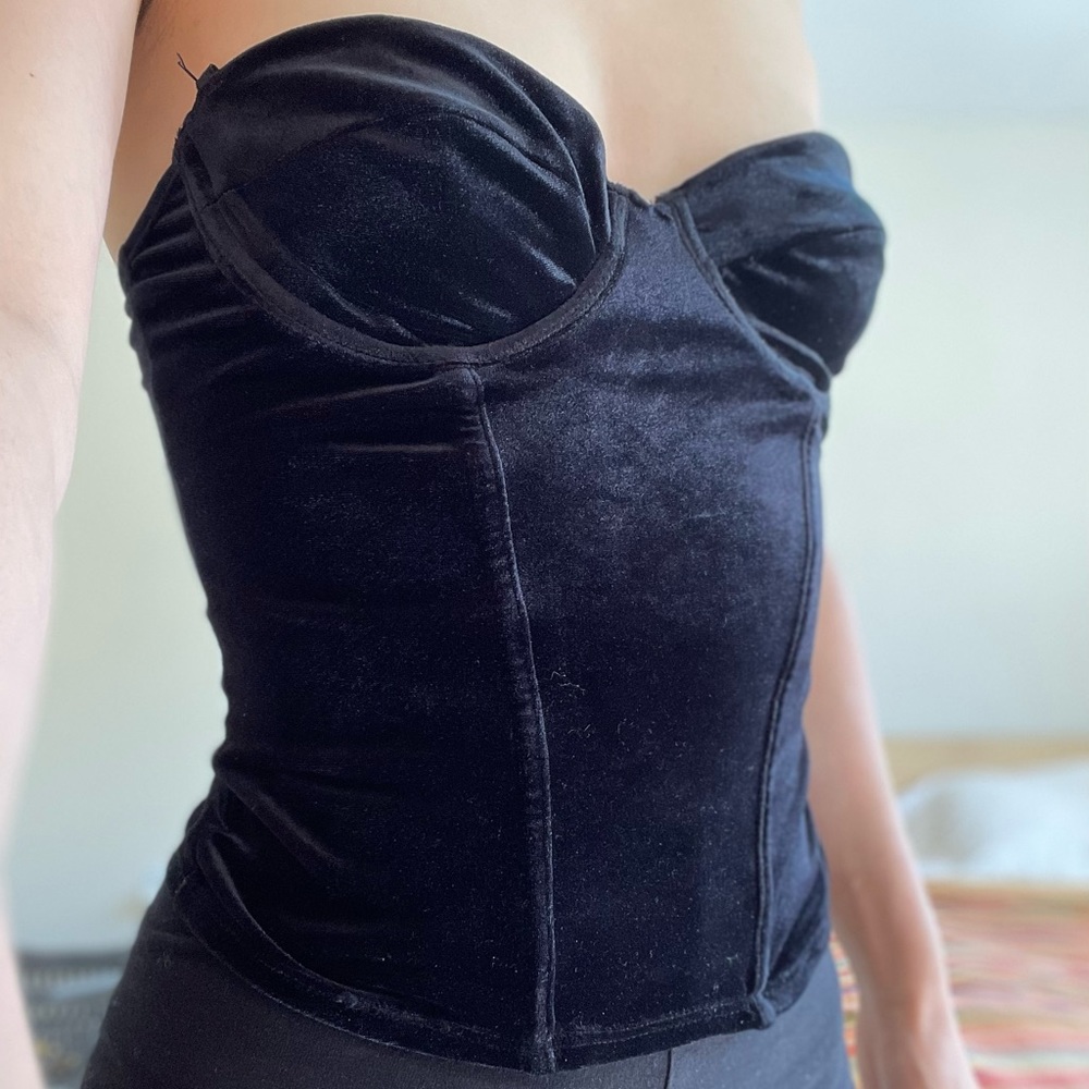 Vintage Black Velvet Bustier Top